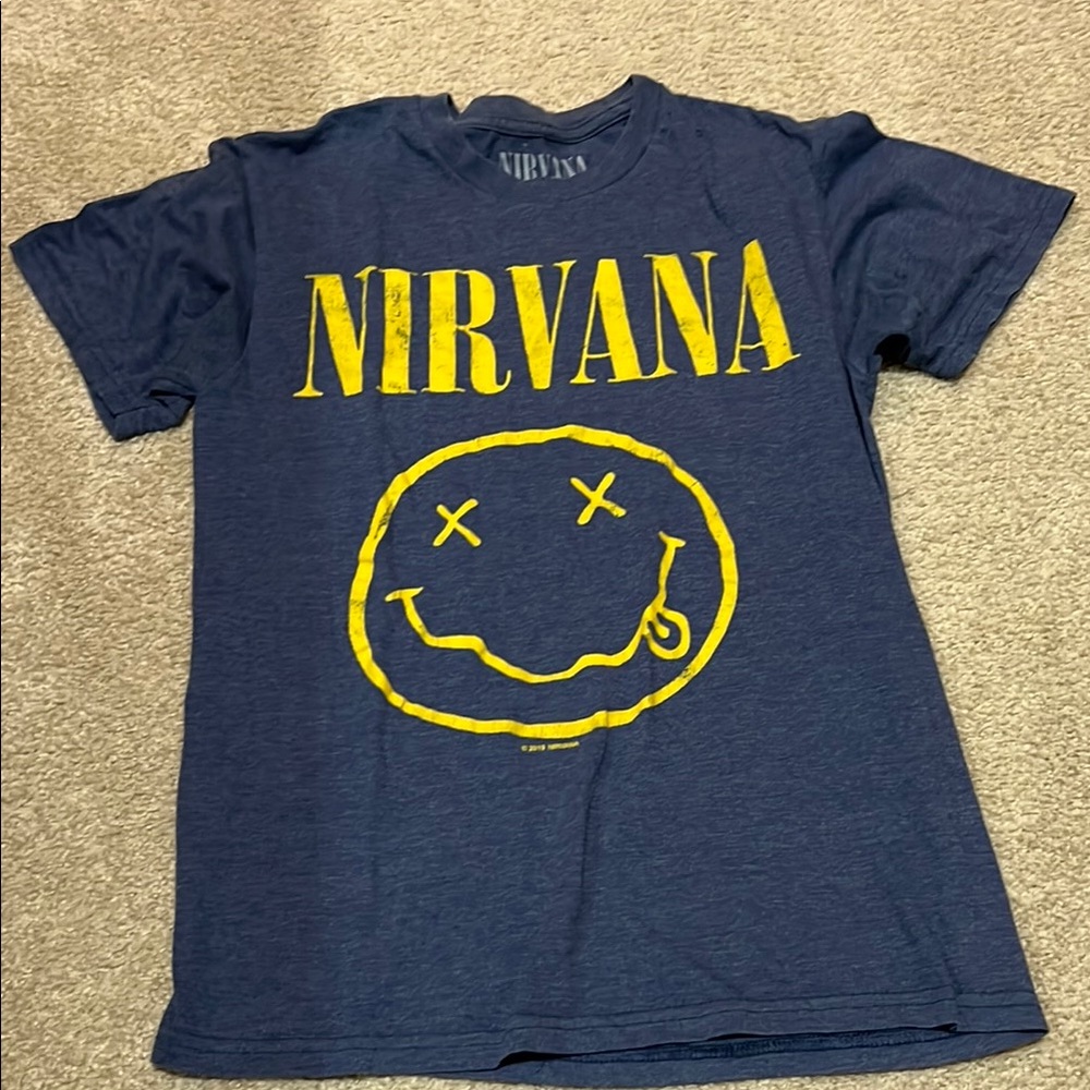 NIRVANA Blue and Yellow Smiley Face Tee